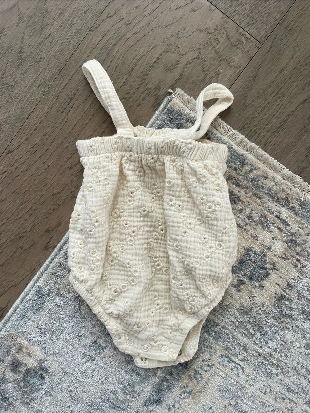 Cream Textured Eyelet Baby One-Piece Romper